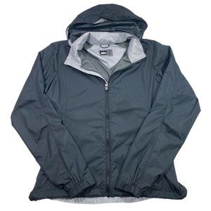 REI Jacket Womens Black Windbreaker Full Zip Hooded Size M Lightweight